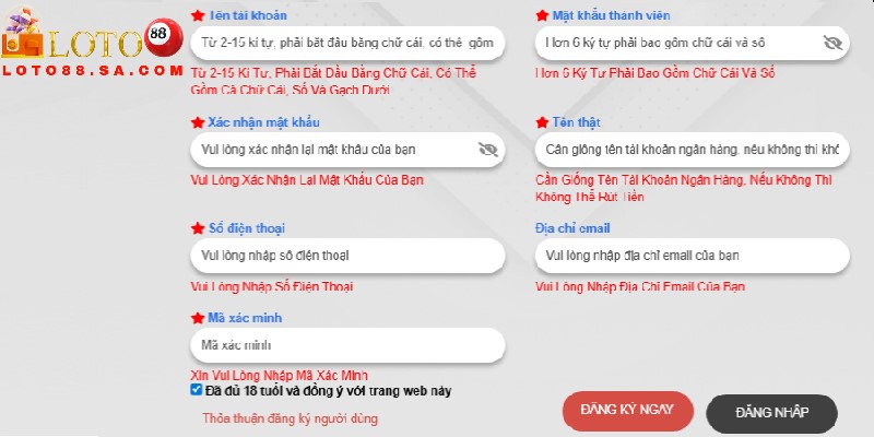 Mọi thông tin người chơi cung cấp khi đăng ký phải đảm bảo sự chuẩn xác